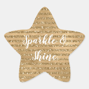 Gold Glitter Stripes   Star Sticker