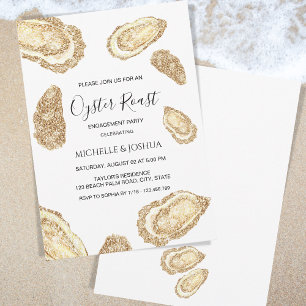 gold glitter summer oyster roast pastel coastal invitation