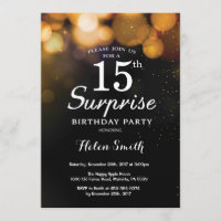 Gold Glitter Surprise 15th Birthday Invitation