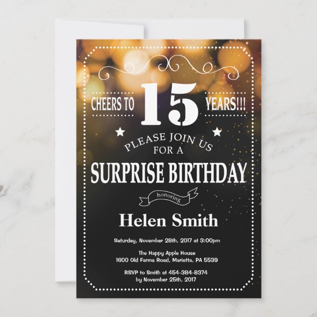 Gold Glitter Surprise 15th Birthday Invitation (Front)