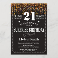 Gold Glitter Surprise 21st Birthday Invitation