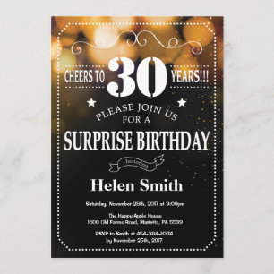 Gold Glitter Surprise 30th Birthday Invitation
