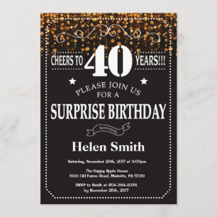 Gold Glitter Surprise 40th Birthday Invitation