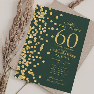 Gold Glitter Surprise 60th Birthday Party Green  Invitation