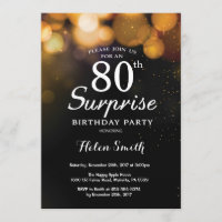 Gold Glitter Surprise 80th Birthday Invitation