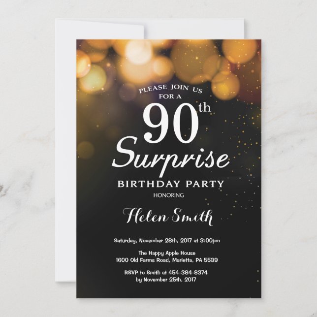 Gold Glitter Surprise 90th Birthday Invitation (Front)