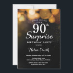Gold Glitter Surprise 90th Birthday Invitation<br><div class="desc">Gold Glitter Surprise 90th Birthday Invitation Card. Adult Birthday. Gold Glitter Bokeh Background. 13th 15th 16th 18th 10th 21st 30th 40th 50th 60th 70th 80th 90th 100th. Any Age. For further customisation,  please click the "Customise it" button and use our design tool to modify this template.</div>