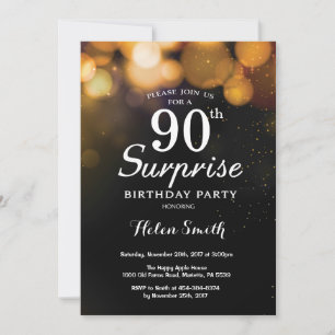 Gold Glitter Surprise 90th Birthday Invitation