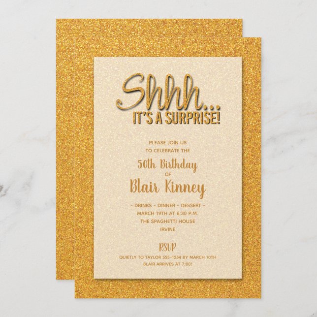 Gold Glitter SURPRISE Birthday Invitation (Front/Back)