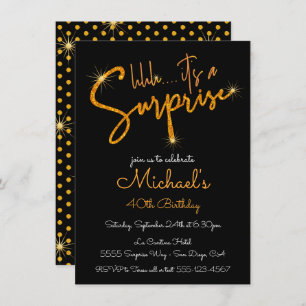 Gold Glitter Surprise Birthday Party Invitation