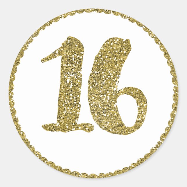 Gold Glitter Sweet 16 16TH Birthday Party Classic Round Sticker (Front)