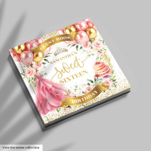 Gold Glitter Sweet 16 Guest Book Blush Dress