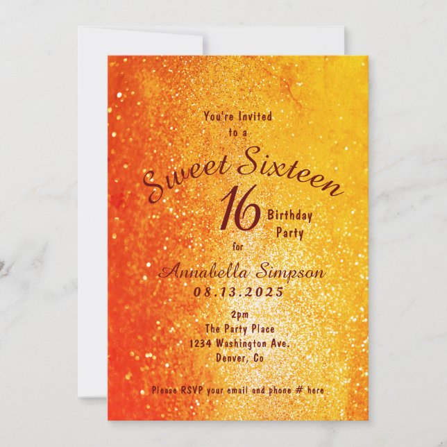 Gold Glitter Sweet Sixteen 16 Birthday Invitation (Front)