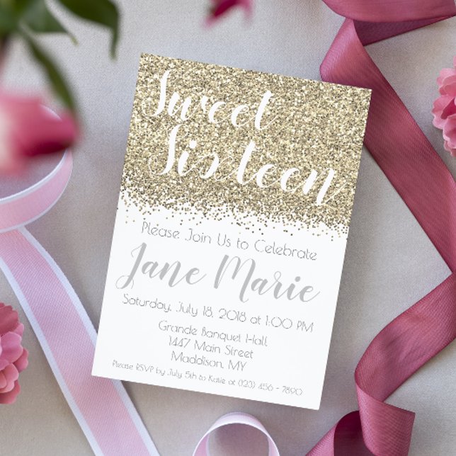 Gold Glitter Sweet Sixteen Birthday Invitation (Creator Uploaded)