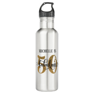 Gold Glitter & Swirling Script 50 & Fabulous 710 Ml Water Bottle