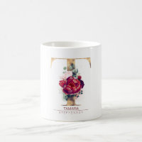 Gold Glitter T Monogram Floral Burgundy Red