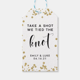 Gold Glitter Take a Shot We Tied the Knot Wedding Gift Tags