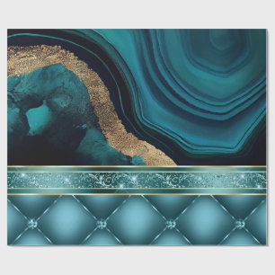 Gold Glitter Teal Agate Marble Diamonds  Wrapping Paper