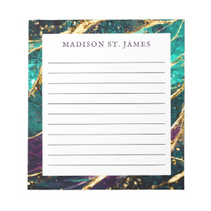 Gold Glitter Teal and Purple Gemstone Custom Lined Notepad