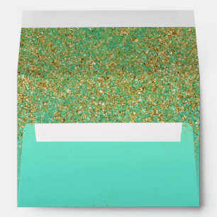 Gold Glitter & Teal Aqua Glam Birthday Party Envelopes