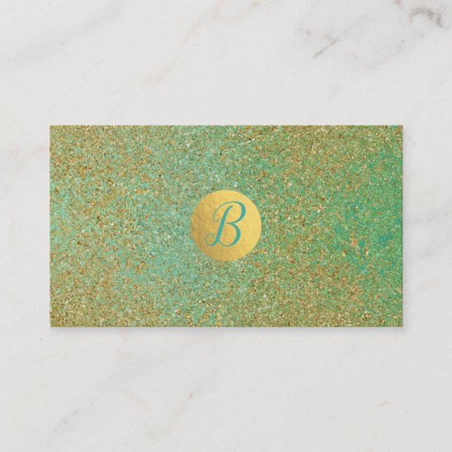 Gold Glitter Teal Aqua Glam Customer Loyalty Card (Front)