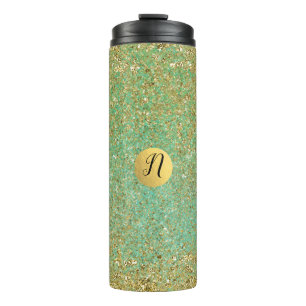 Gold Glitter Teal Aqua Modern Glam Trendy Thermal Tumbler