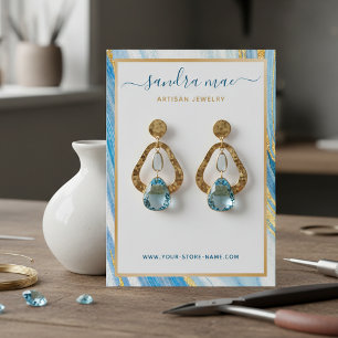 Gold Glitter Teal Blue Marble Jewellery Display Ca Business Card