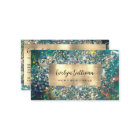 Gold glitter teal opal business card