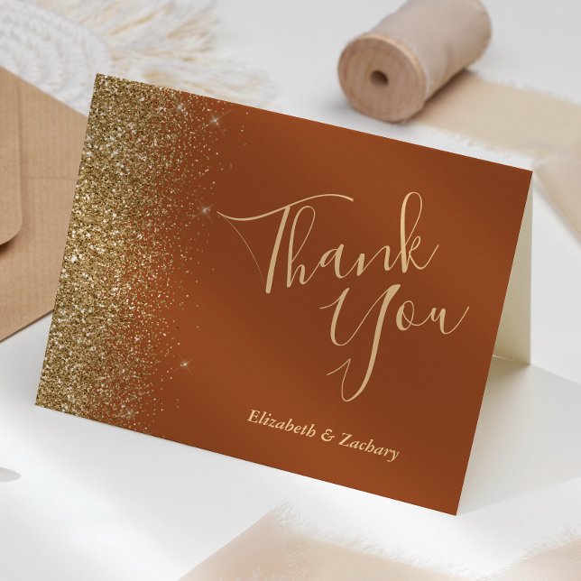 Gold Glitter Terracotta Wedding Thank You Card (Creator Uploaded)
