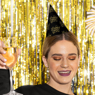 Gold Glitter Text Pattern Happy New Year Party Hat