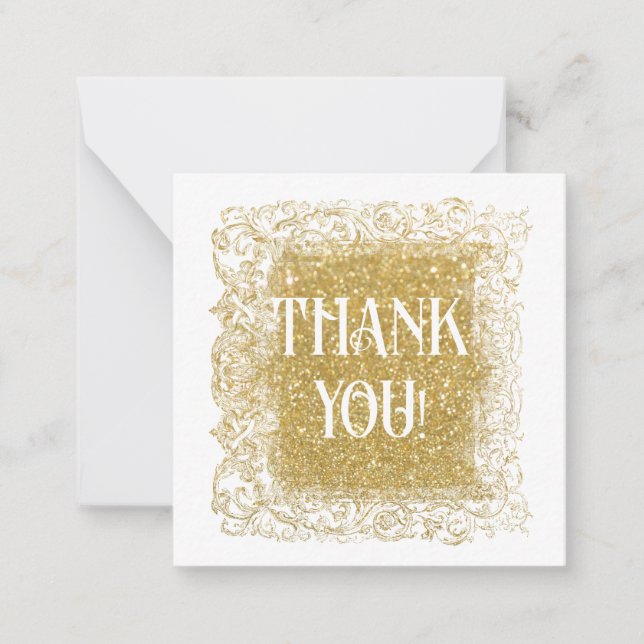 *~*  Gold Glitter THANK YOU  AP62 Flat Note Card (Front)