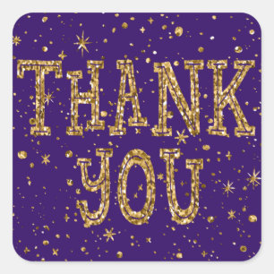 Gold Glitter Thank You (Changeable Purple Colour) Square Sticker