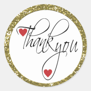 Gold Glitter Thank You Classic Round Sticker