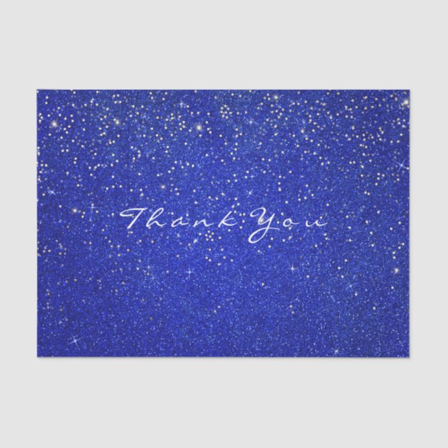 Gold Glitter Thank You Cobalt Blue Spark Tissue Paper (Front)