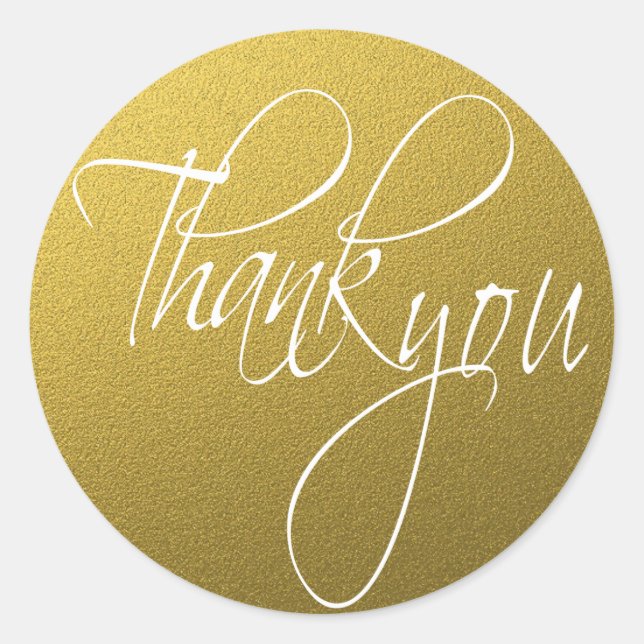 Gold Glitter Thank You  Script Classic Round Sticker (Front)