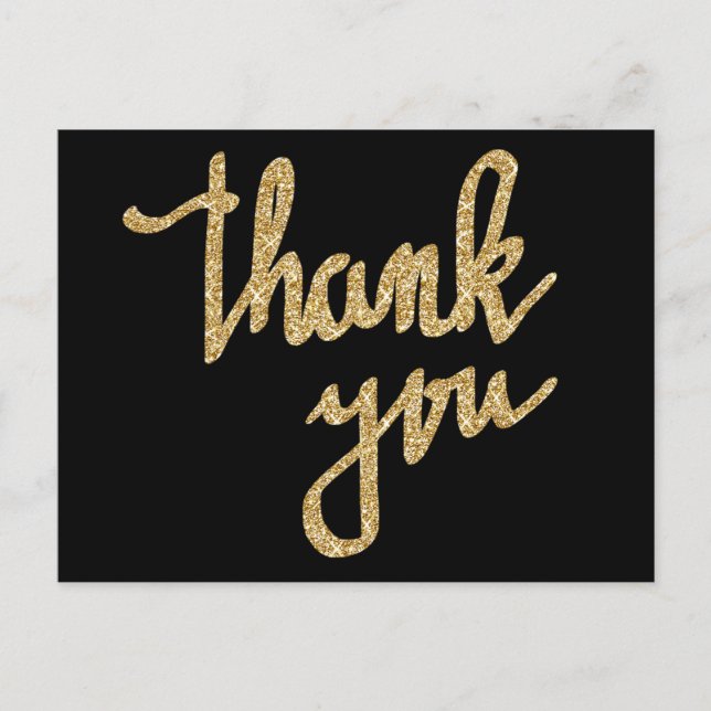 Gold Glitter Thank You Typography Script Postcard (Front)
