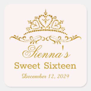 Gold glitter tiara in heart shape Sweet 16 party Square Sticker