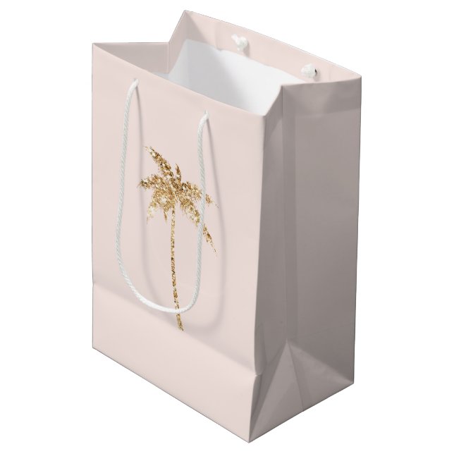 Gold Glitter Tropical Palm Tree Medium Gift Bag (Front Angled)