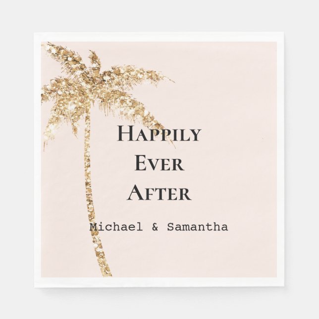 Gold Glitter Tropical Palm Tree Napkin (Front)