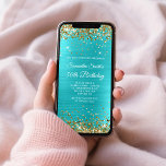 Gold Glitter Turquoise Blue Foil 50th Birthday Invitation<br><div class="desc">A glamourous 50th birthday invitation for her for print or digital download. Faux sparkly gold glitter against a aqua turquoise blue faux brushed metal foil background. Customise the calligraphy and font styles, colour and size as needed to create your own invite for her glamourous milestone celebration. All the sparkly, glittery...</div>