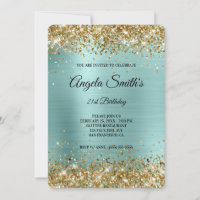 Gold Glitter Turquoise Foil Fancy Monogram