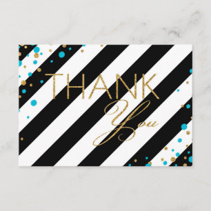 Gold Glitter Turquoise Sprinkles Stripe Thank You