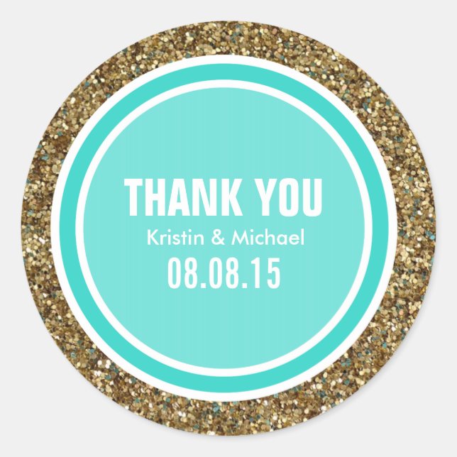 Gold Glitter & Turquoise Thank You Label (Front)