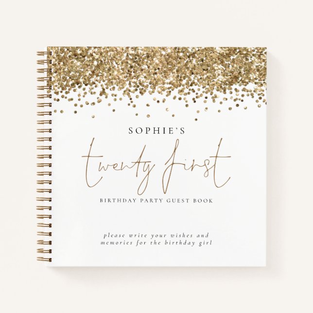 Gold Glitter Twenty First Birthday Guest Book (Front)