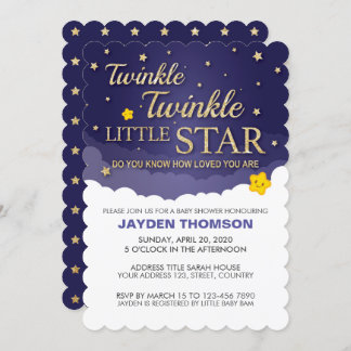 Gold Glitter Twinkle Little Star Baby Shower Invitation