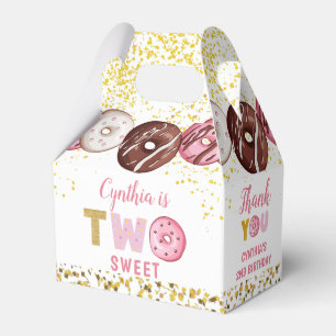 Gold Glitter Two Sweet Donut 2nd Birthday Party Favour Box