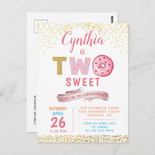 Gold Glitter Two Sweet Doughnuts Girl 2nd Birthday Postcard