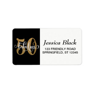 Gold Glitter Typography 50 & Fabulous Birthday Label