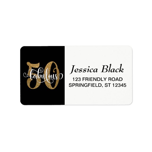 Gold Glitter Typography 50 & Fabulous Birthday Label (Front)