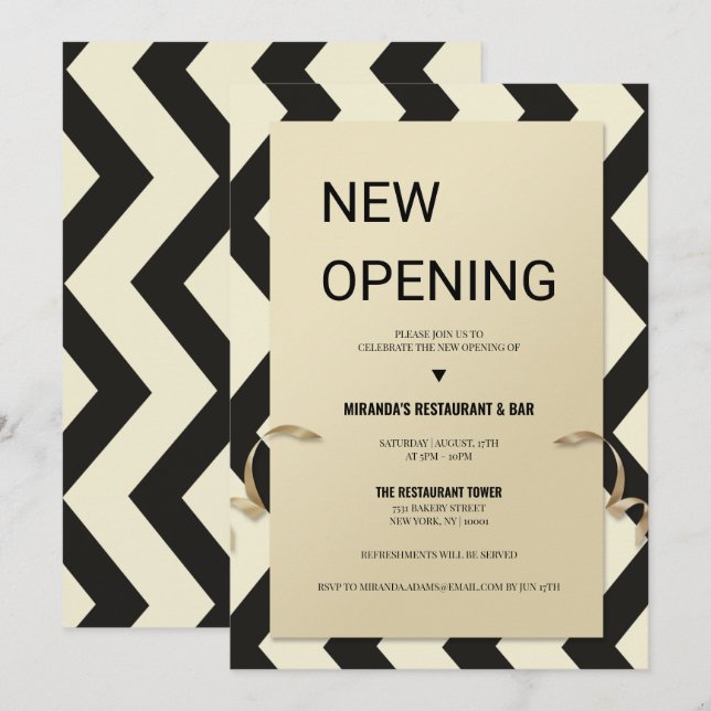Gold glitter typography Restaurant NEW opening Invitation (Front/Back)